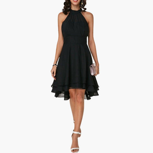 Elegant Sleeveless Ruffle Hem Round Neck Dress