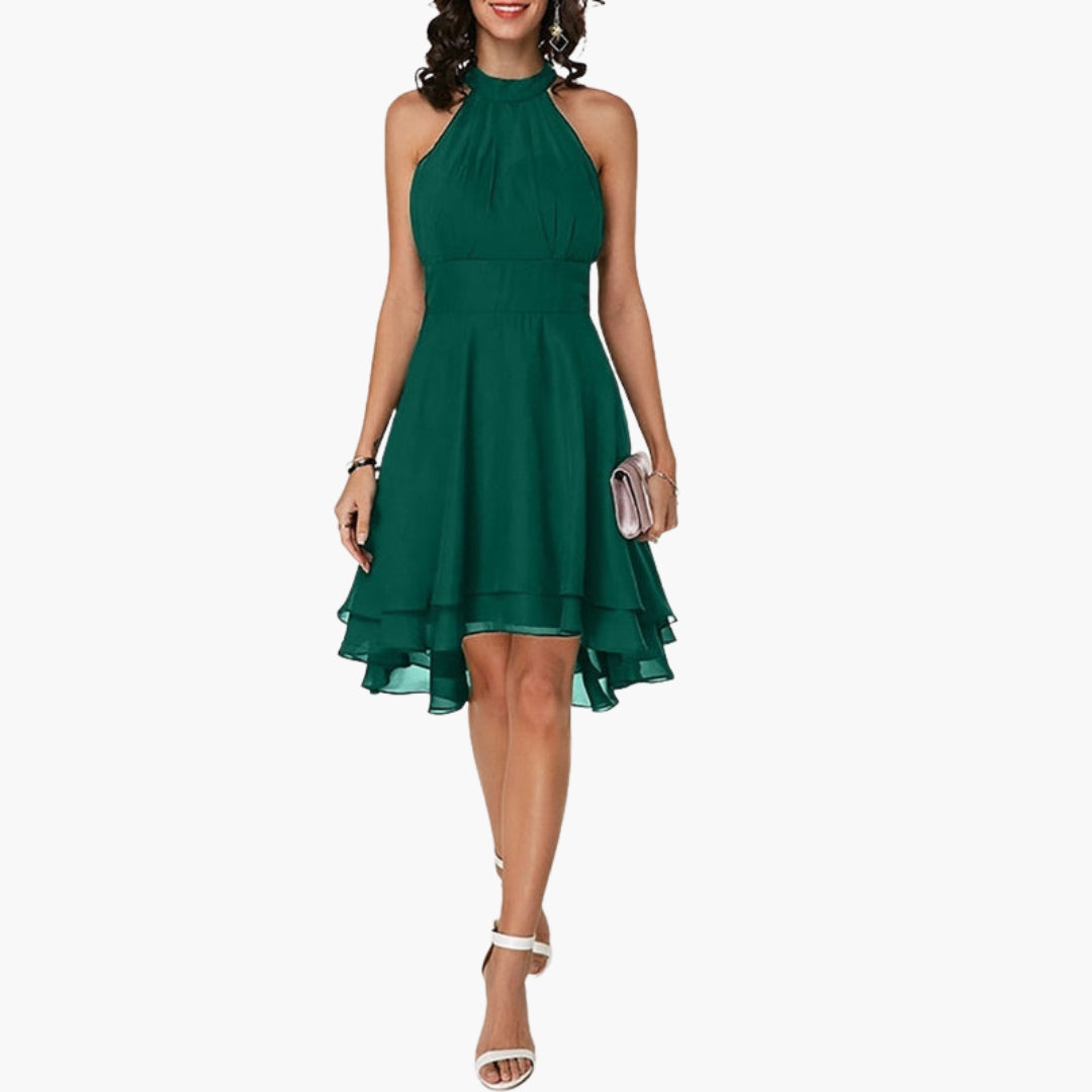 Elegant Sleeveless Ruffle Hem Round Neck Dress