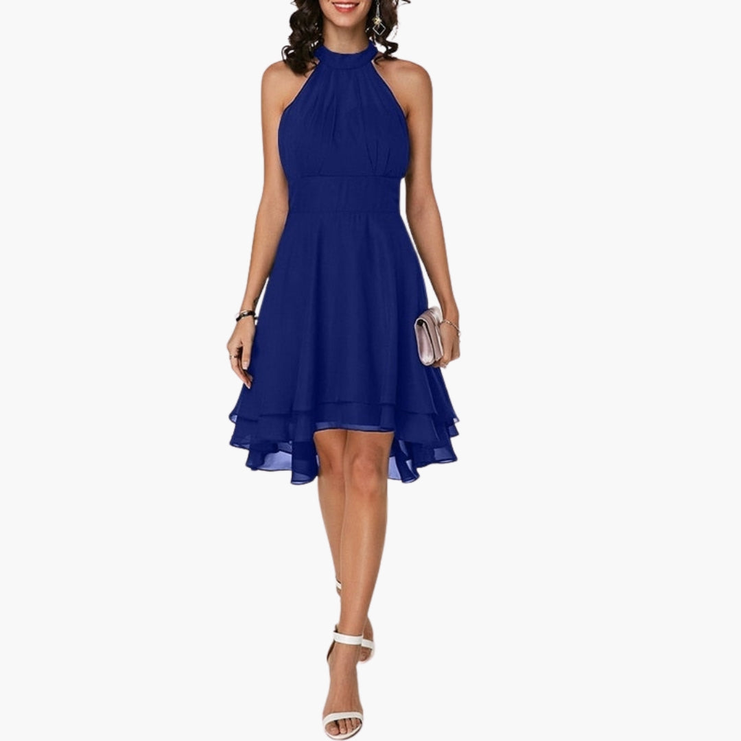 Elegant Sleeveless Ruffle Hem Round Neck Dress