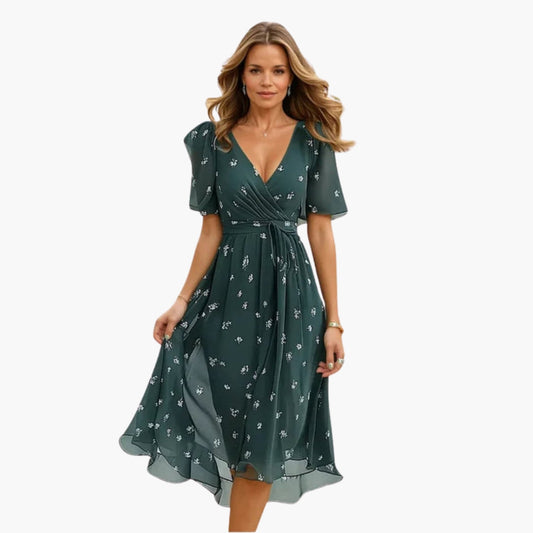 Printed V-Neck Midi Dress