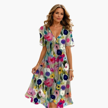 Printed V-Neck Midi Dress