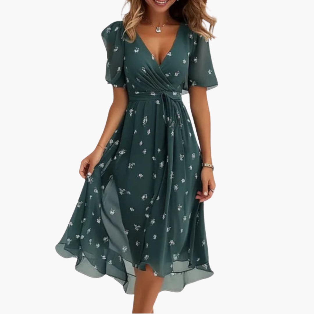 Printed V-Neck Midi Dress