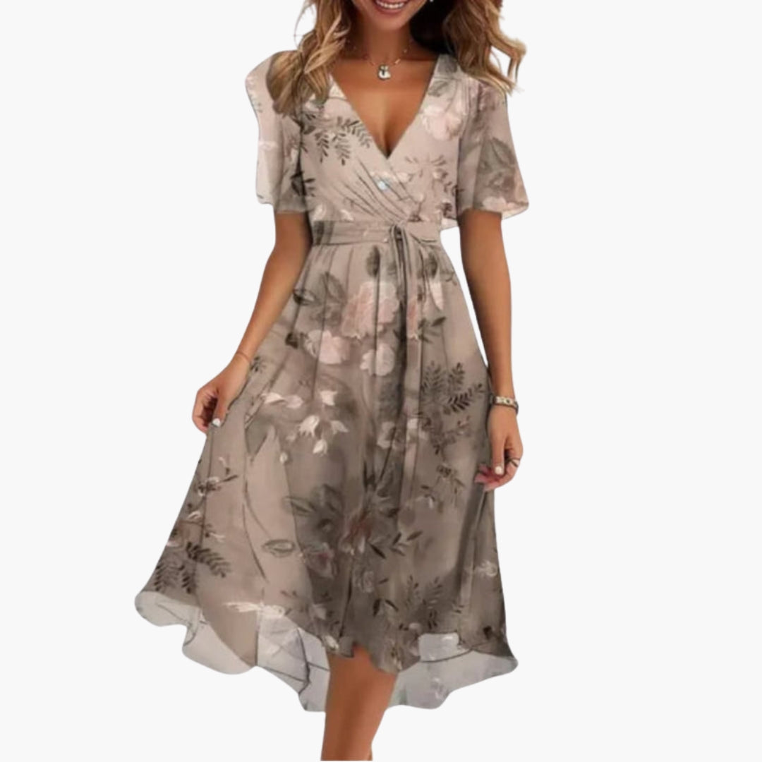 Printed V-Neck Midi Dress
