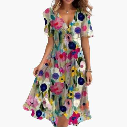 Printed V-Neck Midi Dress