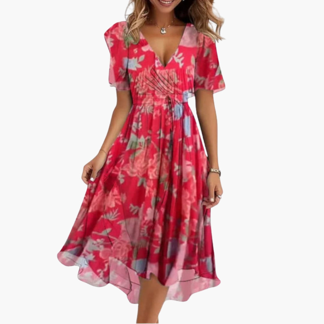Printed V-Neck Midi Dress