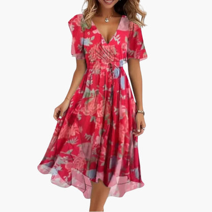 Printed V-Neck Midi Dress