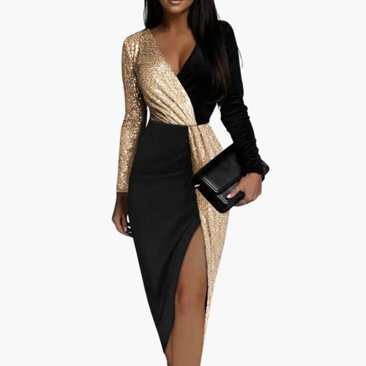Elegant Gold Sequin Women’s Dress