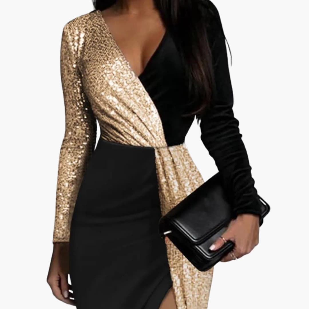 Elegant Gold Sequin Women’s Dress