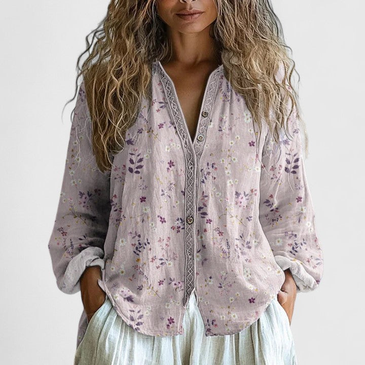 Mykayla Retro Leaf Print Blouse for Women
