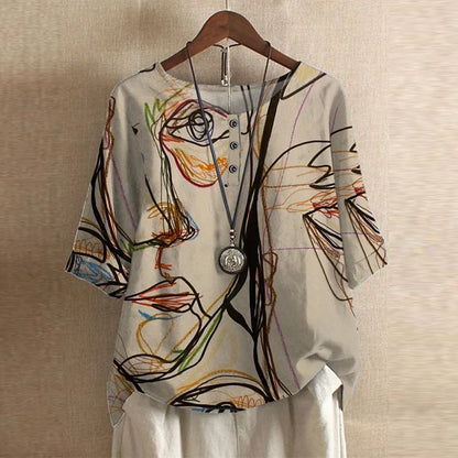 Women's Vintage Floral Print Loose Fit Blouse