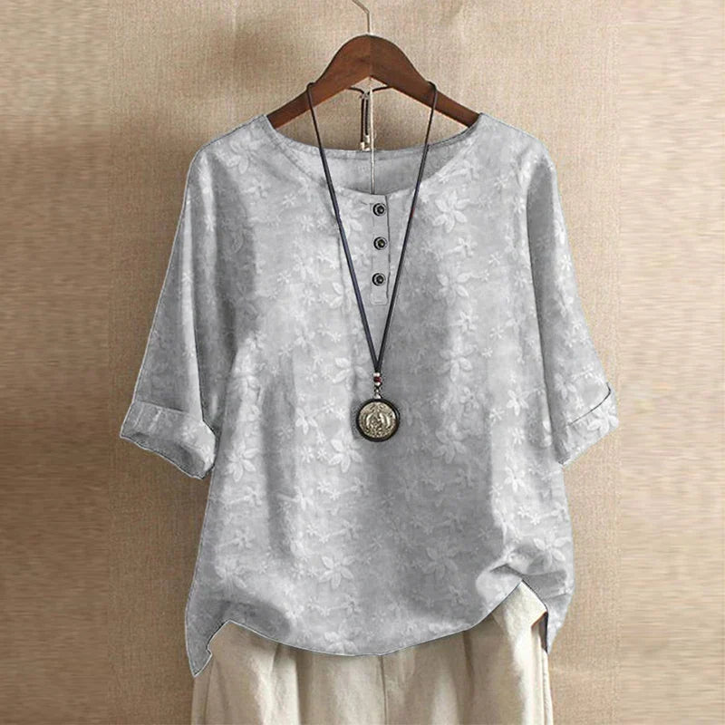 Women's Short Sleeve Round Neck Vintage Floral Blouse