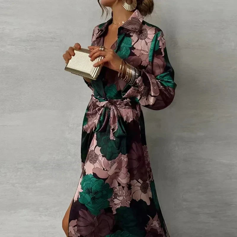 Women’s Floral Flowy Maxi Shirt Dress
