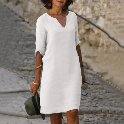 Women's Elegant V-Neck Mini Dress with Three-Quarter Sleeves