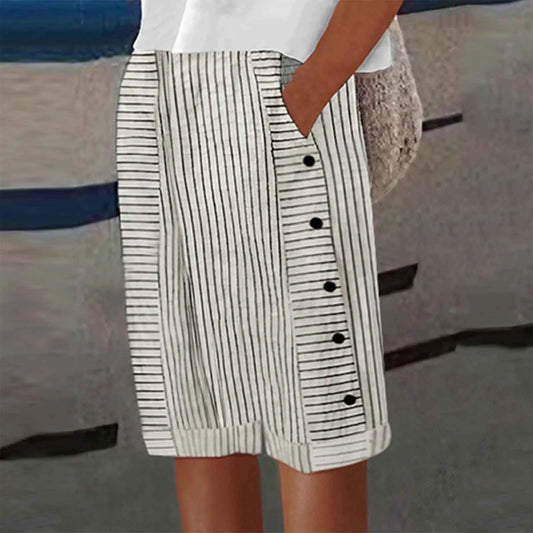 Isla Striped Linen Cotton Cropped Pants for Women
