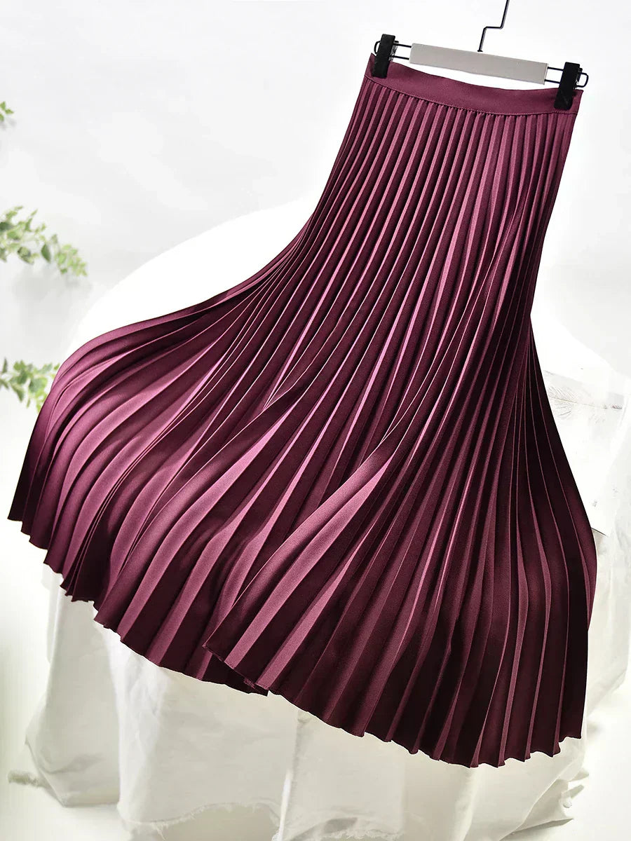 Elegant High Waist Pleated Midi Skirt for Women