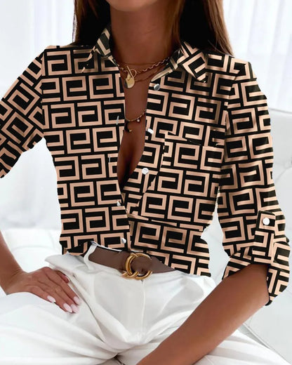 Women's Abstract Print Button-Up Blouse