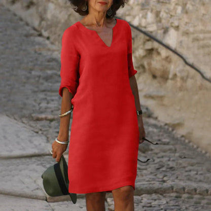 Women's Elegant V-Neck Mini Dress with Three-Quarter Sleeves