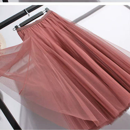 Women’s Layered Tulle Maxi Skirt with Elastic Waist