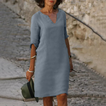 Women's Elegant V-Neck Mini Dress with Three-Quarter Sleeves