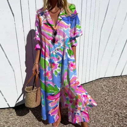 Women's All-Over Floral V-Neck Loose Maxi Dress