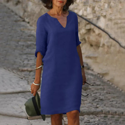 Women's Elegant V-Neck Mini Dress with Three-Quarter Sleeves