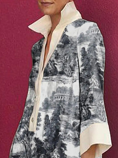 Vintage Toile Print Mini Tunic Dress for Women