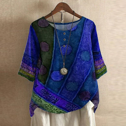 Women's Vintage Floral Print Loose Fit Blouse