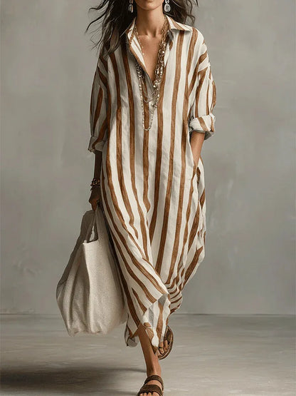 Women’s Striped Oversized Shirt Dress with Side Pockets