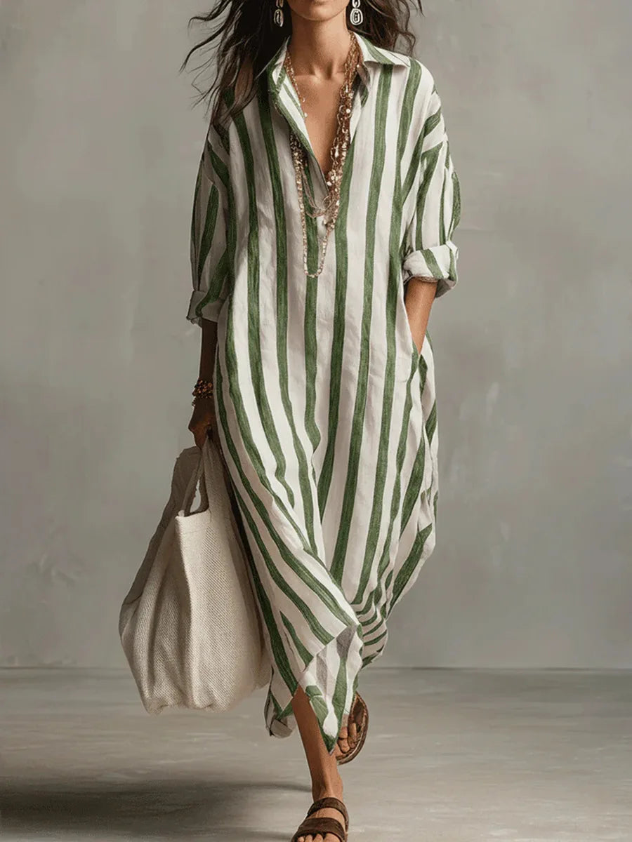 Women’s Striped Oversized Shirt Dress with Side Pockets