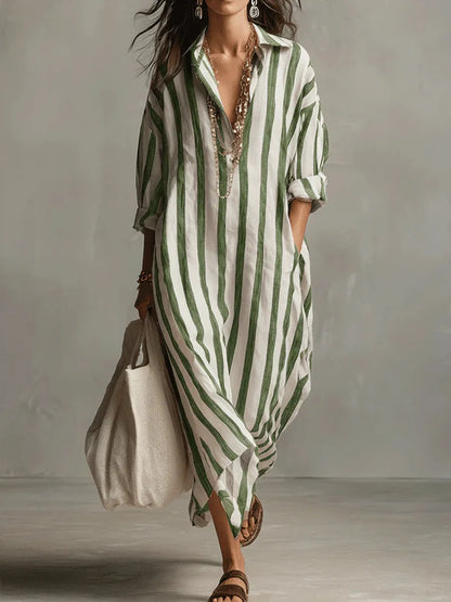 Women’s Striped Oversized Shirt Dress with Side Pockets