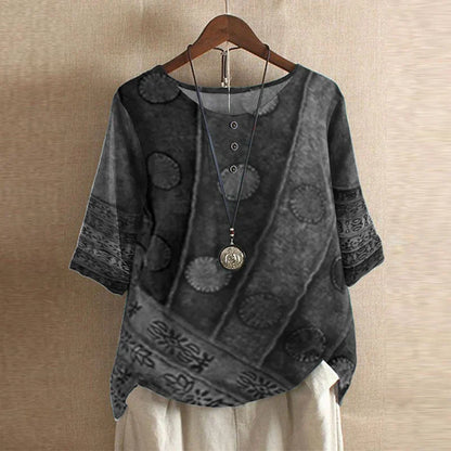 Women's Vintage Floral Print Loose Fit Blouse