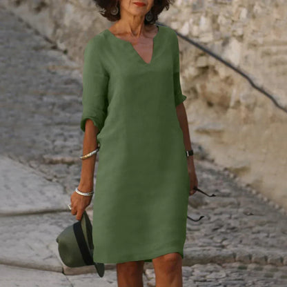 Women's Elegant V-Neck Mini Dress with Three-Quarter Sleeves