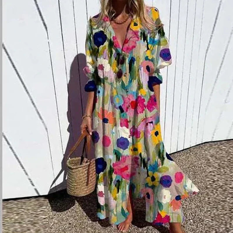 Loose Fit Printed Maxi Dress Women Beach Outfit
