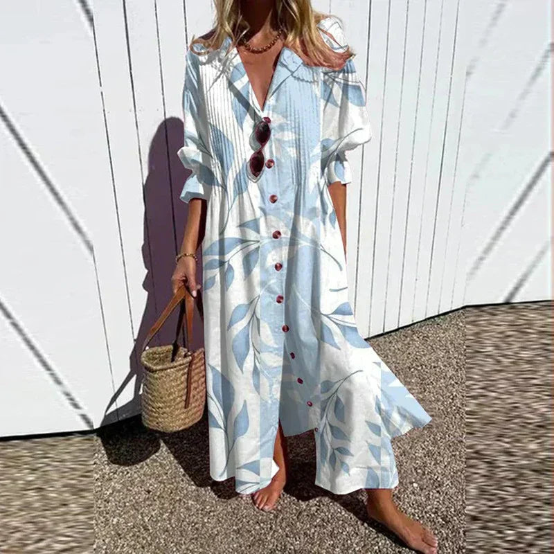 Women's All-Over Floral V-Neck Loose Maxi Dress