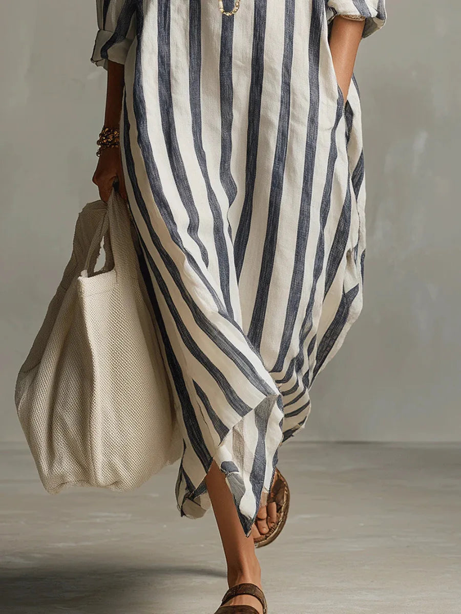 Women’s Striped Oversized Shirt Dress with Side Pockets