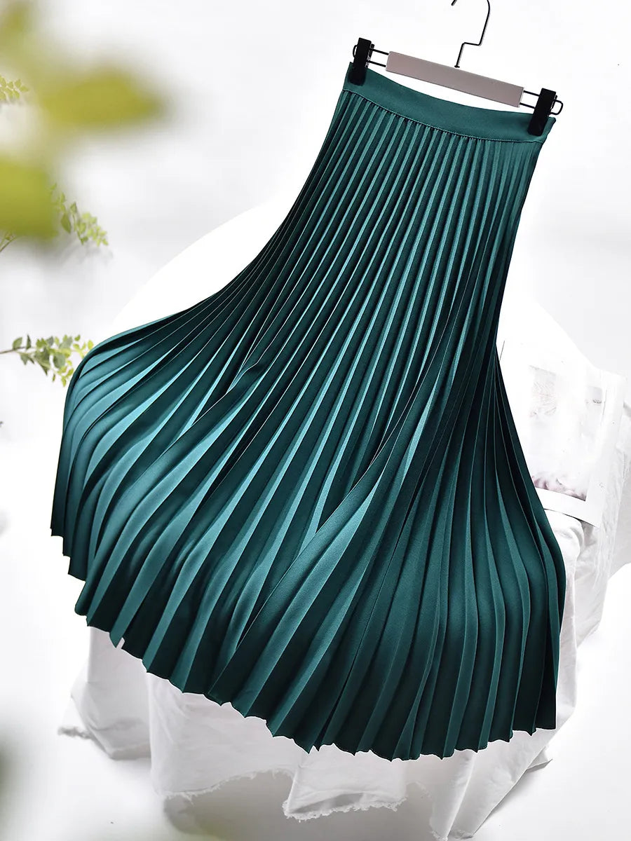 Elegant High Waist Pleated Midi Skirt for Women
