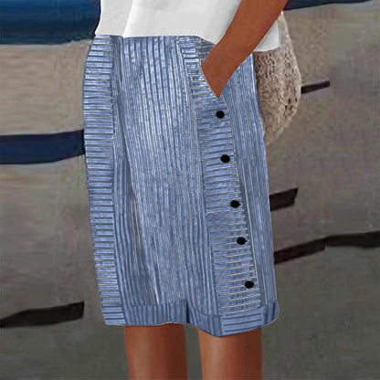 Isla Striped Linen Cotton Cropped Pants for Women