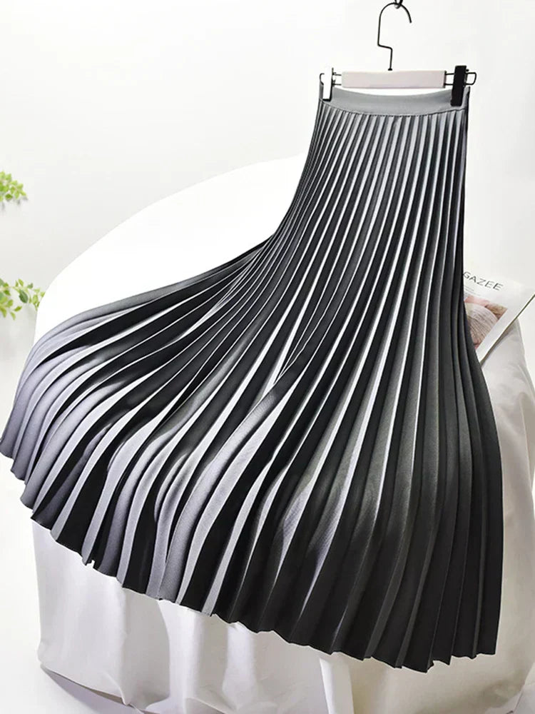 Elegant High Waist Pleated Midi Skirt for Women