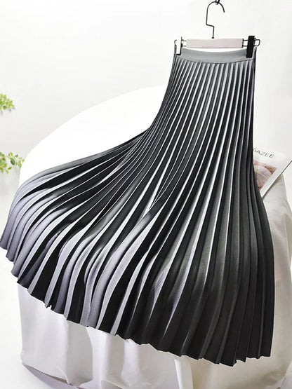 Elegant High Waist Pleated Midi Skirt for Women