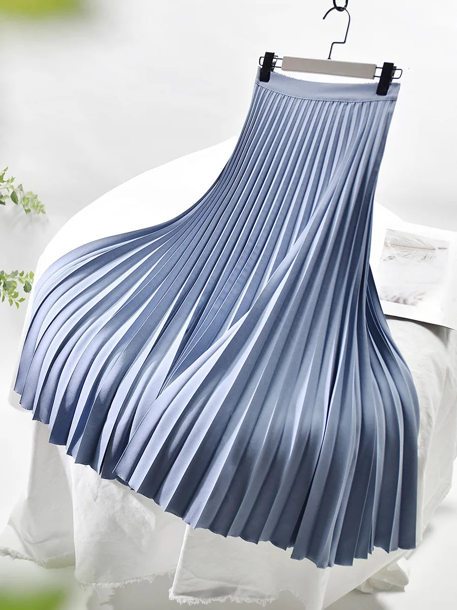 Elegant High Waist Pleated Midi Skirt for Women