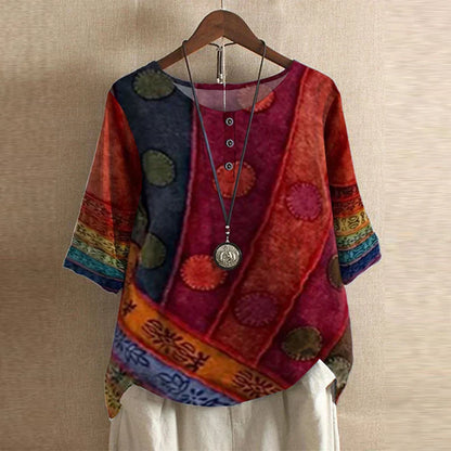 Women's Vintage Floral Print Loose Fit Blouse