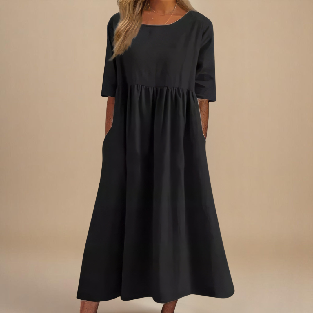 Women's Gathered Waist Half-Sleeve Midi Dress