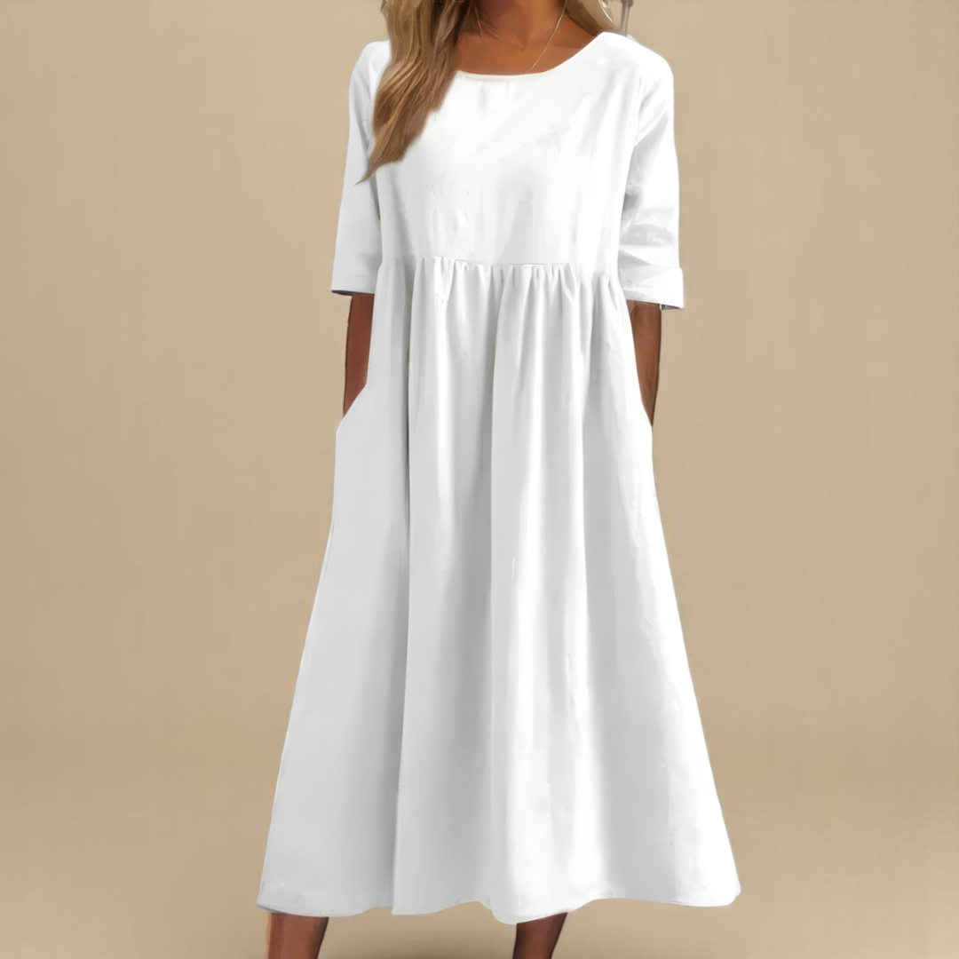 Women's Gathered Waist Half-Sleeve Midi Dress
