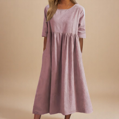 Women's Gathered Waist Half-Sleeve Midi Dress