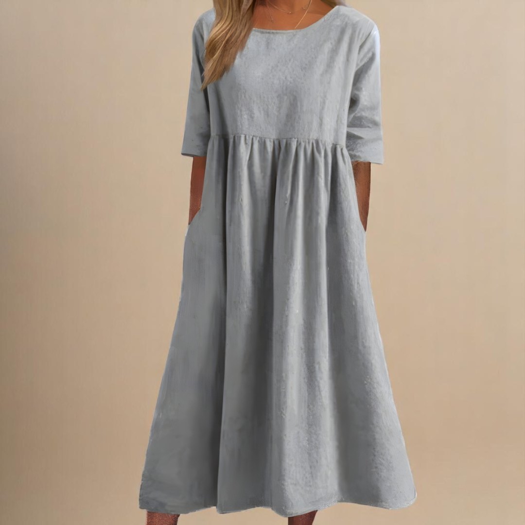Women's Gathered Waist Half-Sleeve Midi Dress