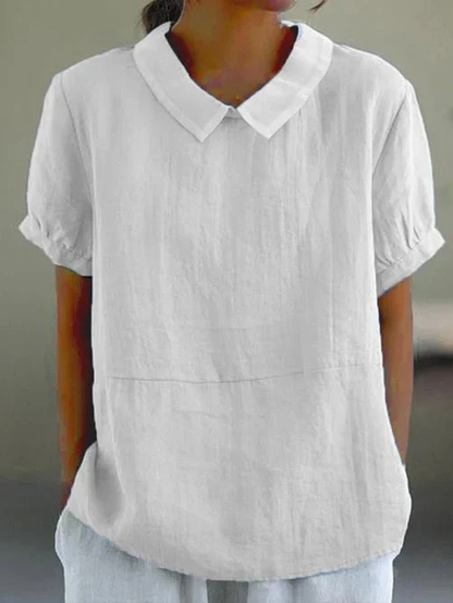 Women's Casual Peter Pan Collar Short Sleeve Top