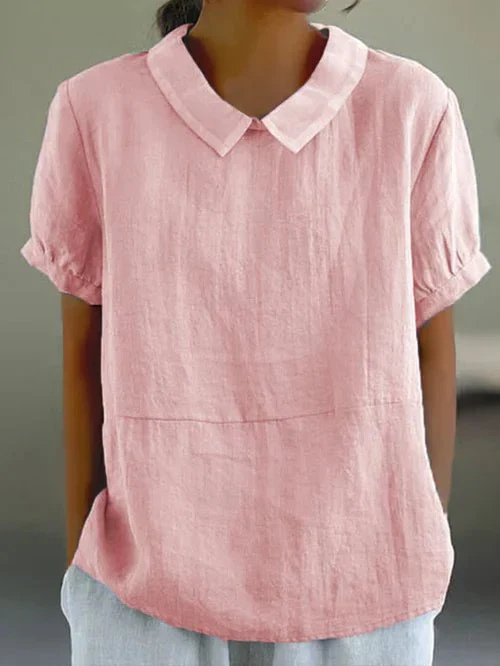 Women's Casual Peter Pan Collar Short Sleeve Top