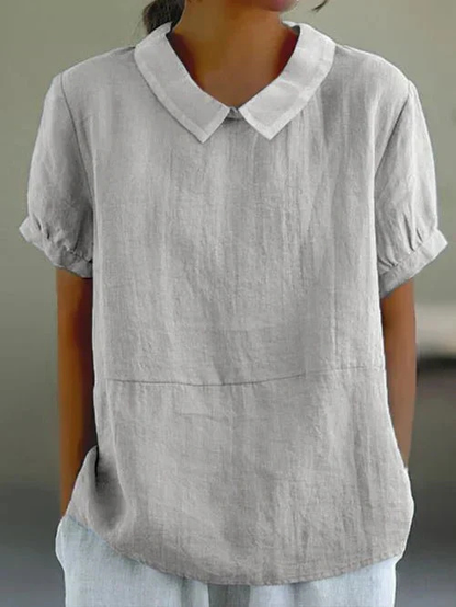 Women's Casual Peter Pan Collar Short Sleeve Top