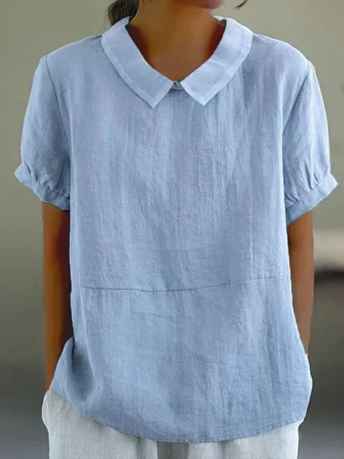Women's Casual Peter Pan Collar Short Sleeve Top