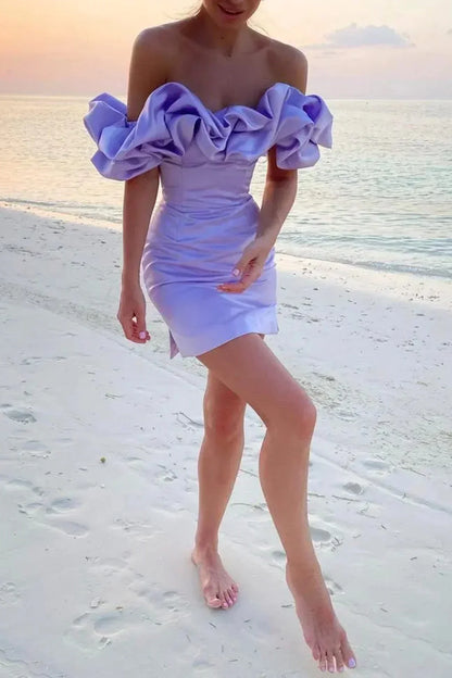 Off-Shoulder Satin Mini Dress with Ruffles